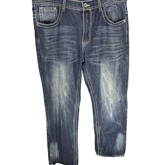 Bleecker & Mercer Jeans Sport Moto Blue Denim Mens 38x32 - Picture 3 of 6